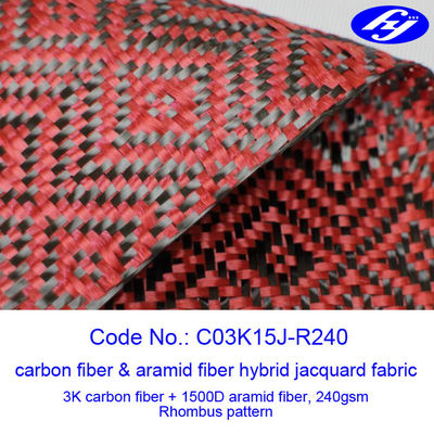 Jacquard Rhombus Carbon Aramid Fabric Black / Red Kevlar Carbon Fiber
