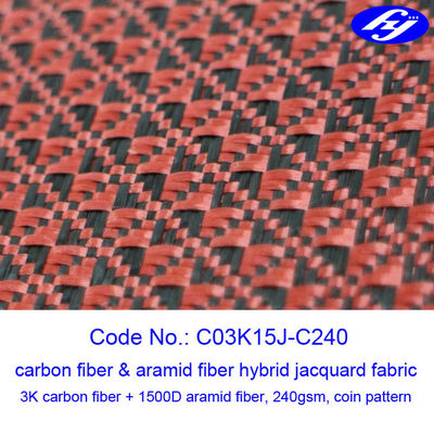 Pola Jacquard Karbon Aramid Kain Hitam / Merah Karbon Aramid Hybrid Kain